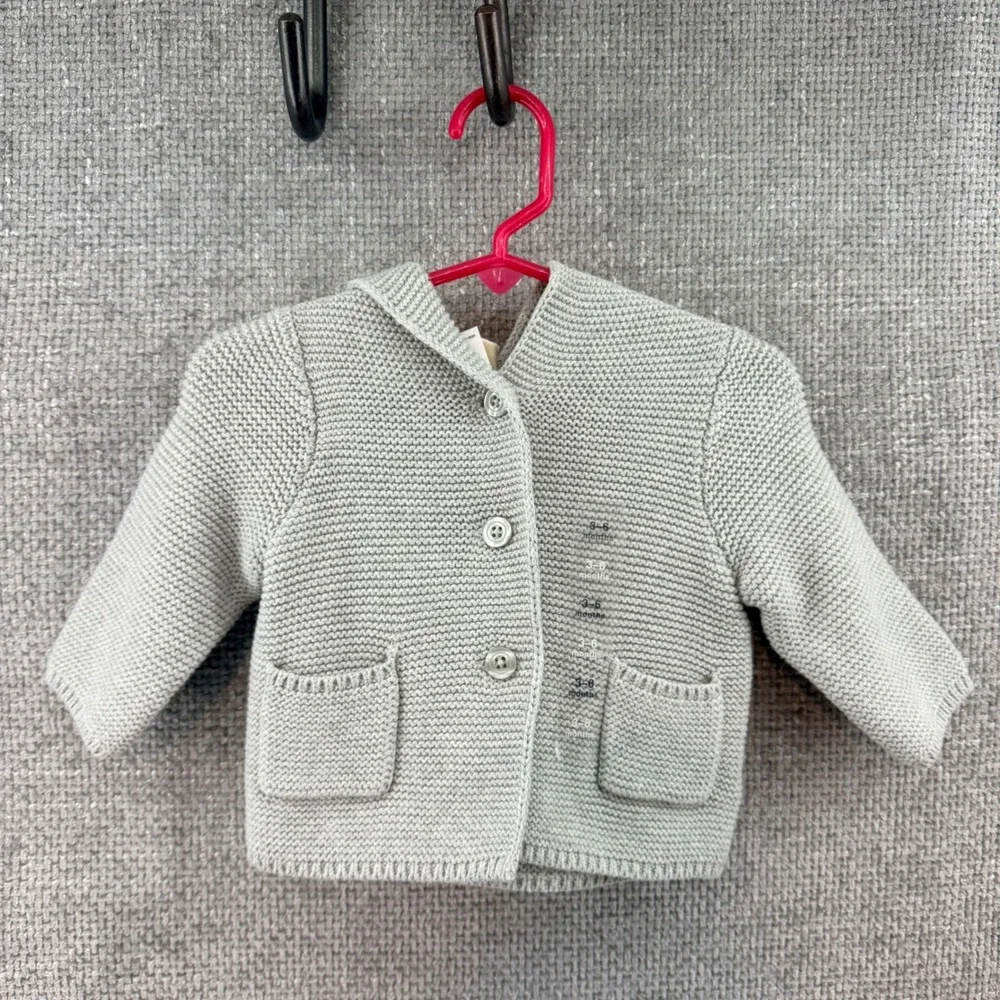 Baby Gap First Favorites Bear Ear Hooded Cardigan Gray Knit Sweater 3-6 Months
